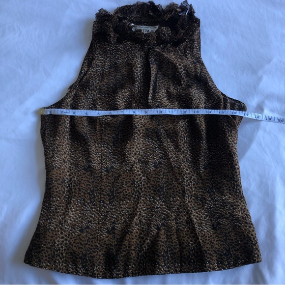Chetta B Silk Leopard Print Ruffle Sleeveless Top - Picture 6 of 8